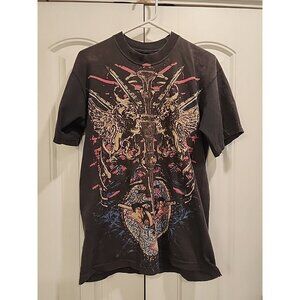 Vintage Y2K 90s  TND T-shirt Goth Wings Swords 2-sided Graphic Print Sz. Large